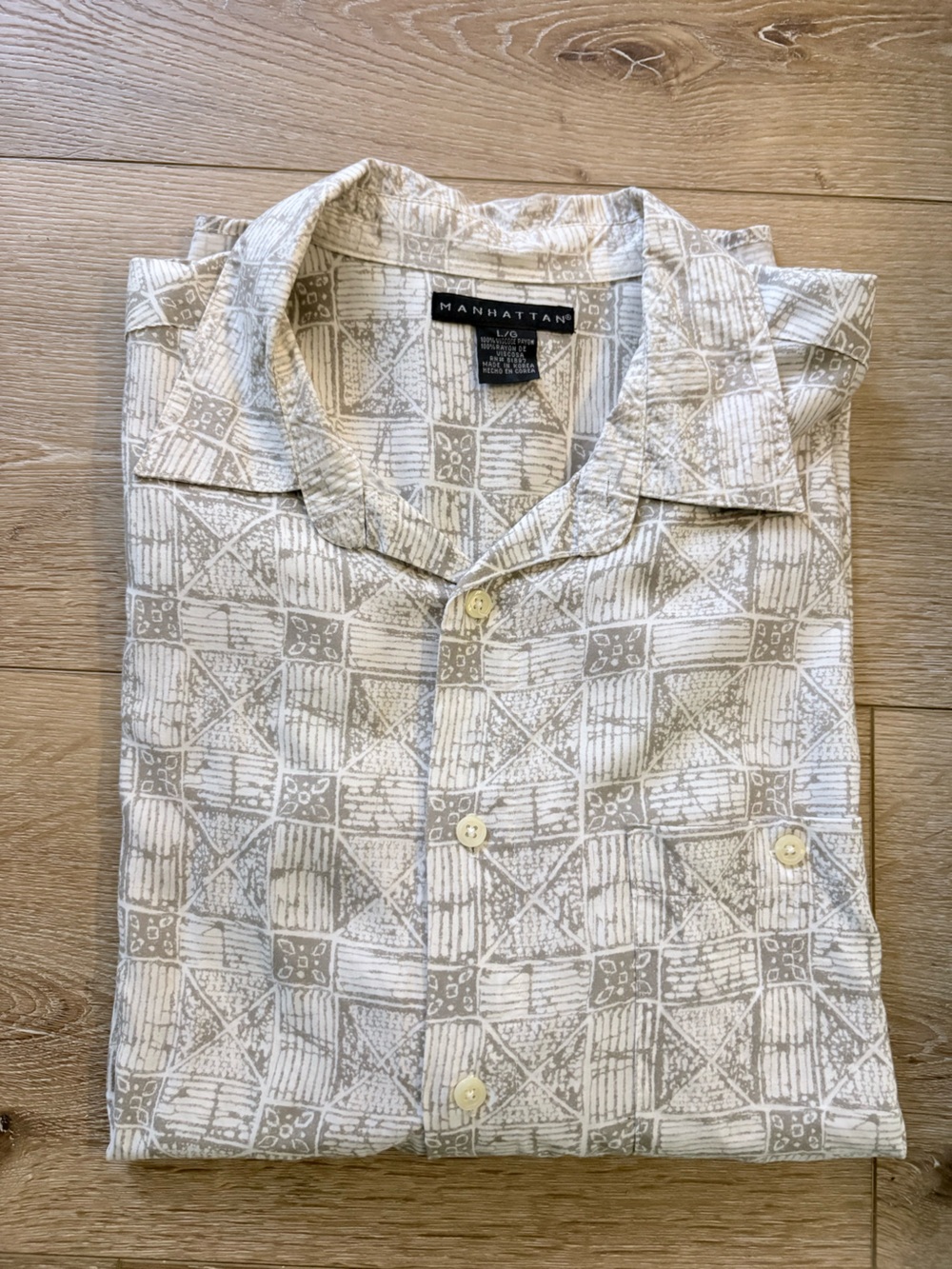 Manhattan Casual Cream & Beige Short-Sleeve Button-Down Shirt